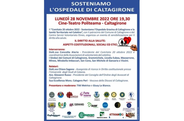 Costituito il comitato “20 Ottobre 2022. SOSTENIAMO L’OSPEDALE GRAVINA DI CALTAGIRONE E LA SANITA’ TERRITORIALE NEL CALATINO”